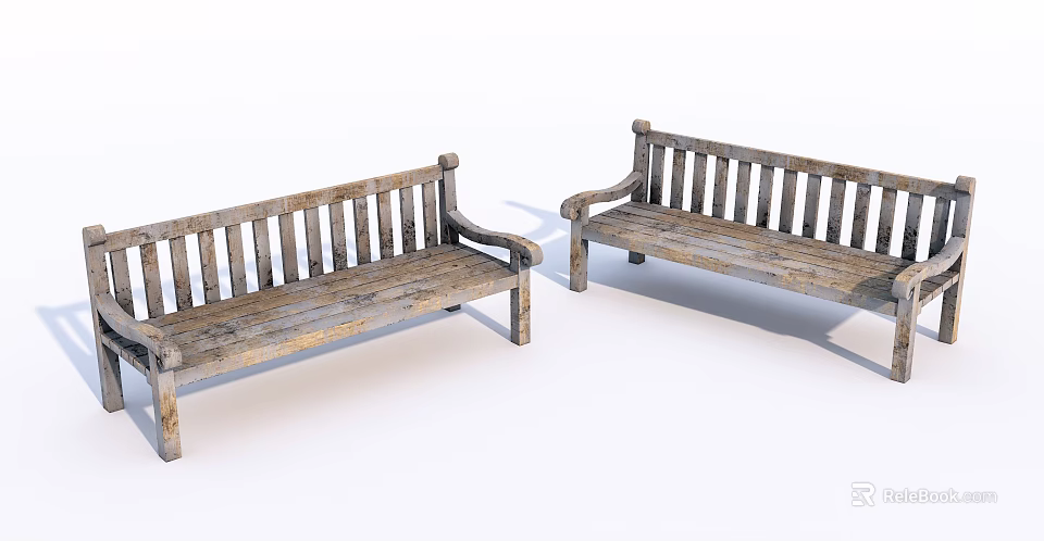 Rustic Wooden Outdoor Benches With Backrest And Armrests Natural Design 3d model 