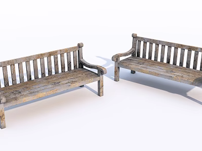 Rustic Wooden Outdoor Benches With Backrest And Armrests Natural Design 3d model