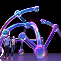 Rainbow Colored Inflatable Arched Installation Photo Spot With Transparent Spheres For People Taking