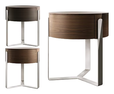 Modern Wooden Bedside Tables with Metal Legs and Sleek Drawer Design 3d model