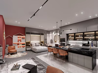 Modern Public Office Space Interior With Open Layout Desks Ergonomic Chairs And Pendant Lights 3d model