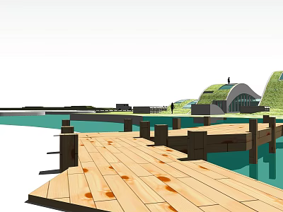 Road Infrastructure With Wooden Walkway Along Waterfront Pier And Modern Architecture Design 3d model