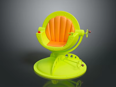 Modern Single Chair With Circular Neon Yellow Frame And Orange Padded Rotatable Seat 3d model