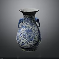 Traditional Blue And White Dragon Pattern Vase With Elephant Ear Handles Sculpture Carving