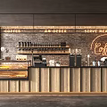 Cozy Coffee Shop With Brick Wall Wooden Counter Pastry Display And Coffee Neon Sign