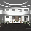 Elegant Modern Lobby Front Desk Reception Area With Circular Ceiling Lighting And Comfortable Seating 3d model