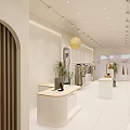 Modern Clothing Store Interior With Clothing Racks Cashier Counter Plants And Warm Lighting