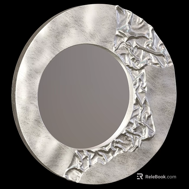 Elegant Round Silver Mirror with Textured Edge for Modern Interior Design 3d model 