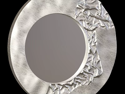 Elegant Round Silver Mirror with Textured Edge for Modern Interior Design 3d model