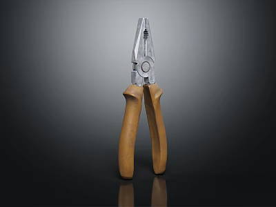 Professional Hardware Pliers with Metal Jaws and Brown Handles on Dark Background 3d model