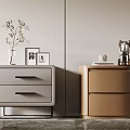 Modern Gray And Brown Bedside Tables With Drawers Vase Frames And Sculpture Decor Interior
