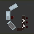Curved Bar Counter With Light Tiled Base Red Stools White Plates And Red Cups