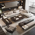 Modern Living Room With L Shaped Sofa And Wooden Coffee Table Set