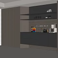 Contemporary Modern Wine Cabinet Design With LED Lighting Gray Shelves And Decorative Items