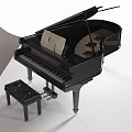 Elegant Black Grand Piano With Music Sheet And Matching Leather Stool