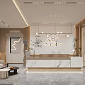 Elegant Beauty Salon Interior Design With Marble Reception Desk Sofa Seating Pendant Lights And Plants