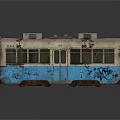 Vintage Bus With Blue Graffiti Old Metal Body Windows And Roof Vents