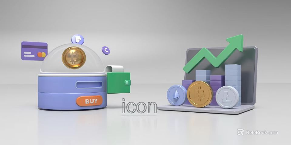 Billboard Featuring BUY Button Gold Coin Bitcoin Growth Chart And Icon 3d model