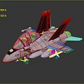 Two Seat Fighter Jet With Cockpit Tail Fins Yellow Tips And Missiles On Gray Background 3d model