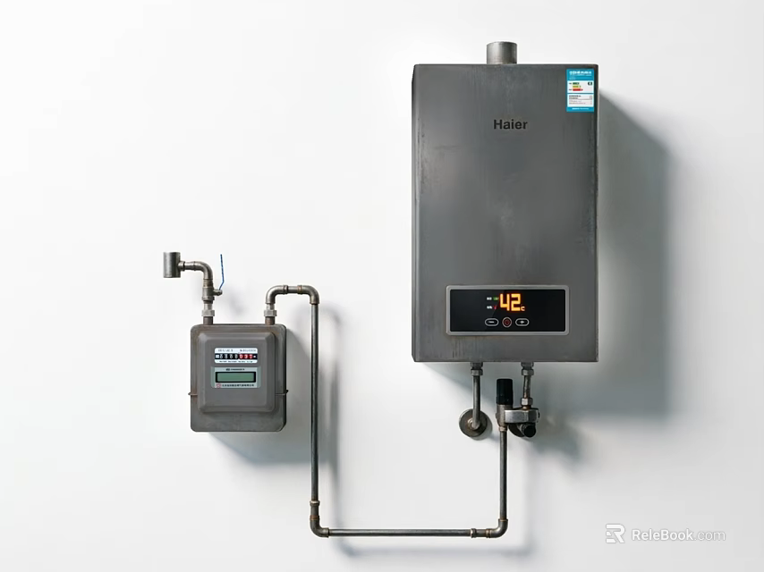 Haier Domestic Gas Water Heater Installed With Gas Meter And Pipes 3d model 
