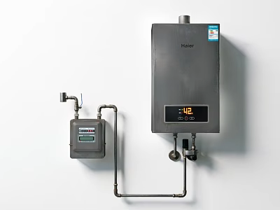 Haier Domestic Gas Water Heater Installed With Gas Meter And Pipes 3d model