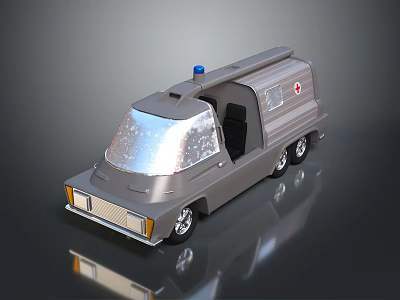 Silver Ambulance Model Featuring Blue Emergency Light And Red Cross Symbol 3d model