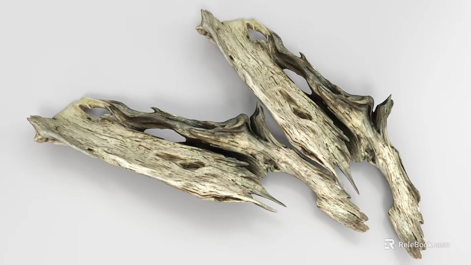 Natural Stone Wood Driftwood With Holes And Irregular Grayish White Texture 3d model 