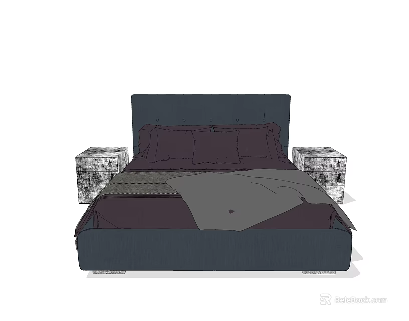 Stylish Double Bed With Dark Headboard And Crystal Nightstands On Both Sides 3d model 