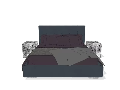 Stylish Double Bed With Dark Headboard And Crystal Nightstands On Both Sides 3d model