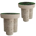 Round Top Side Table With Textured Beige Base And Green Decorative Surface 3d model