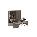 Modern Wooden Desk And Office Chair Set For Home Office Workspace With Bookshelf And Lamp