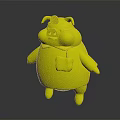 Adorable Pink Pig Wearing Blue Clothes With White Round Hat And Black Feet Standing