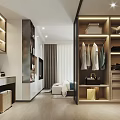 Modern Walk in Closet Interior Design With LED Lighting Hanging Rods And Storage Cabinets
