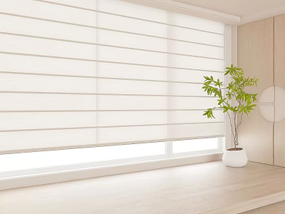 Elegant White Linen Roman Blinds In Modern Interior With Window And Potted Plant 3d model