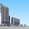 Modern High Rise Office Building With Glass Curtain Walls Surrounded By Trees And Pathways