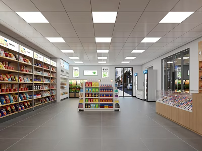 Bright Clean Modern Supermarket Interior With Orderly Shelves Stocked With Various Quality Daily Grocery Products 3d model