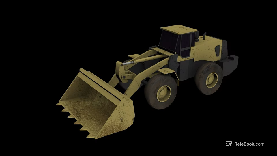 Yellow Construction Loader With Front Pronged Bucket And Large Industrial Tires 3d model 