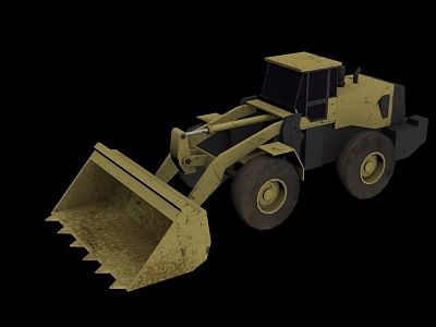 Yellow Construction Loader With Front Pronged Bucket And Large Industrial Tires 3d model