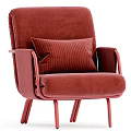 Red Velvet Single Sofa With Metal Frame And Stylish Accent Pillow