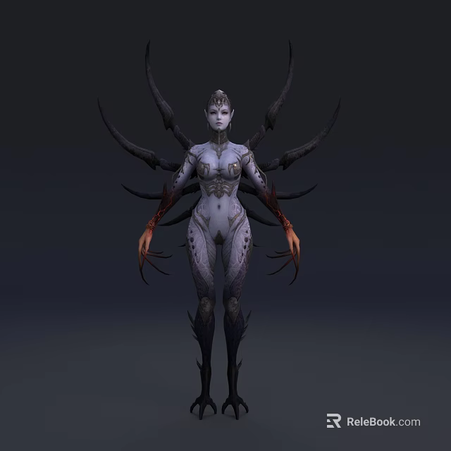 Mythical Female Game Movie Character With Dark Back Tentacles And Intricate Body Patterns 3d model 