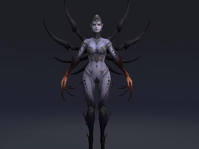 Mythical Female Game Movie Character With Dark Back Tentacles And Intricate Body Patterns 3d model