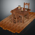 Rustic Wooden Table And Chairs With Jar Candle And Book On Wooden Floor