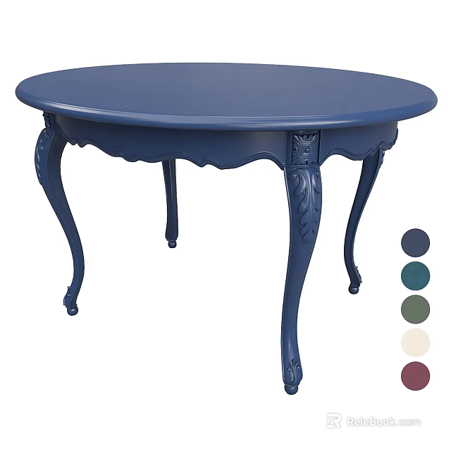 Elegant Blue Round Coffee Table With Ornate Carved Legs And Multiple Color Options 3d model 