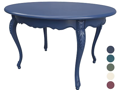 Elegant Blue Round Coffee Table With Ornate Carved Legs And Multiple Color Options 3d model