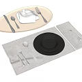 Elegant Dinnerware Set With Oval Tray Black Plate Cutlery And Linen Placemat