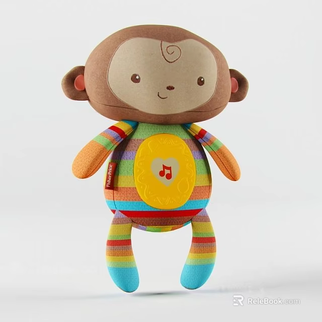 Colorful Striped Plush Monkey Doll With Music Note On Belly For Babies 3d model 
