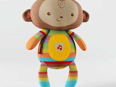 Colorful Striped Plush Monkey Doll With Music Note On Belly For Babies 3d model