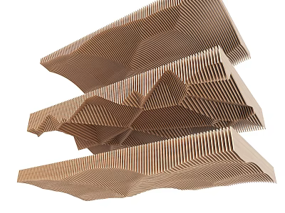 Modern Architectural Ceiling With Layered Wave Structure And Brown Striped Design For Interior Decoration 3d model