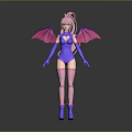 Cute Game Movie Character With Pink Hair Purple Bat Wings Heart Cutout And Purple Bodysuit