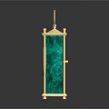 Elegant Green Decorative Lantern With Golden Frame Top Ring And Circular Silver Panel